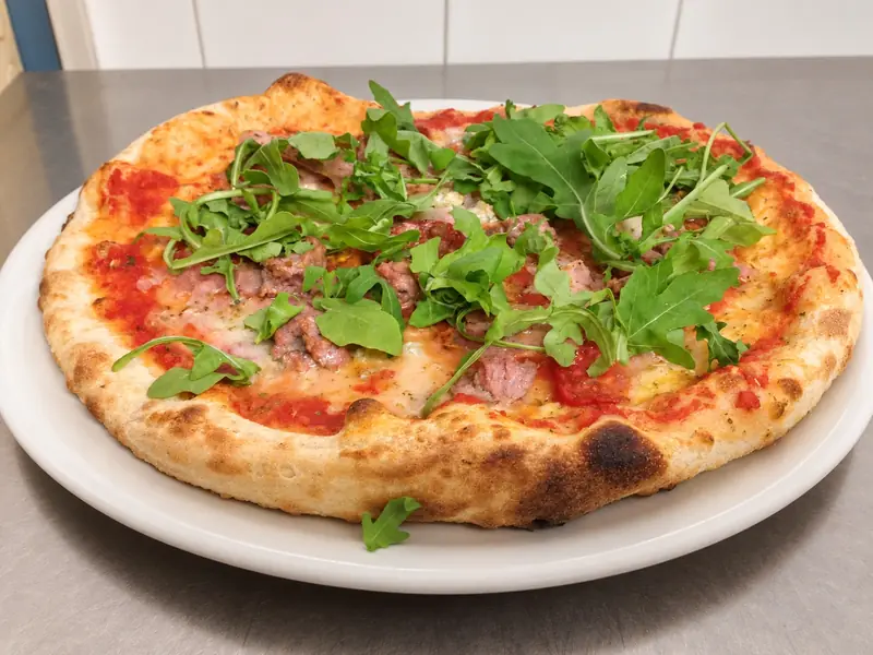 Pizza con rucola e pomodorini